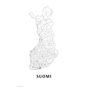 Mapa Finsko black & white, (26.7 x 40 cm)