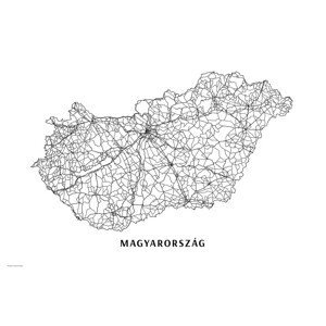 Mapa Maďarsko black & white, (40 x 26.7 cm)