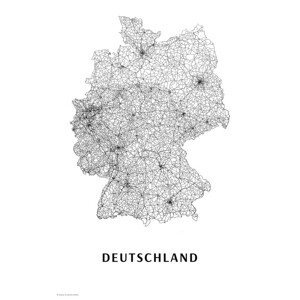 Mapa Německo black & white, (26.7 x 40 cm)