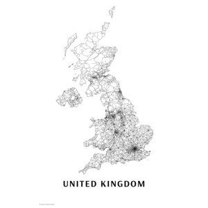 Mapa Spojené království black & white, (26.7 x 40 cm)