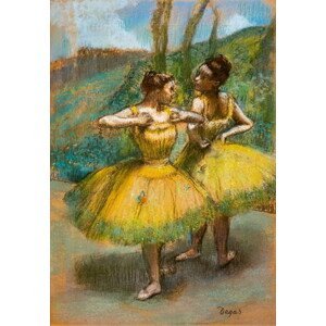 Degas, Edgar - Obrazová reprodukce Two dancers in yellow. Around 1896. Pastel and charcoal on two strips of paper., (26.7 x 40 cm)