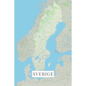 Mapa Švédsko color, (26.7 x 40 cm)