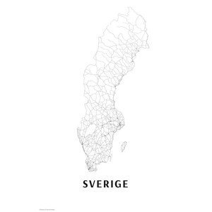 Mapa Švédsko black & white, (26.7 x 40 cm)