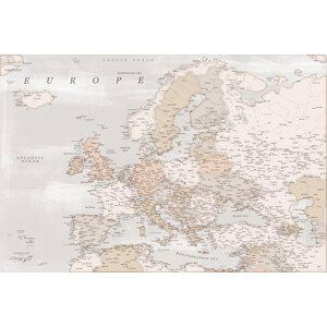 Mapa Detailed map of Europe in rustic style, Blursbyai, (40 x 26.7 cm)