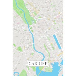Mapa Cardiff color, (26.7 x 40 cm)