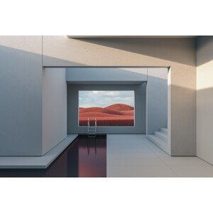 Umělecká fotografie Minimal interior with a red field at day series 1, Javier Pardina, (40 x 26.7 cm)