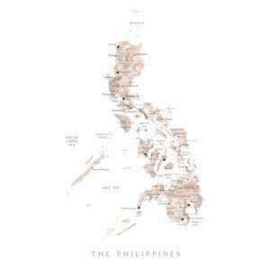 Mapa Map of the Philippines in neutral watercolor, Blursbyai, (26.7 x 40 cm)