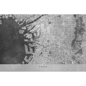 Mapa Map of Osaka, Japan, in gray vintage style, Blursbyai, (40 x 26.7 cm)