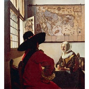 Vermeer, Jan (Johannes) - Obrazová reprodukce Soldier and laughing girl, 1658, (35 x 40 cm)