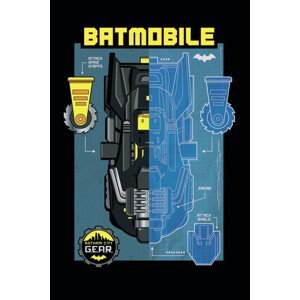 Umělecký tisk Batman - Batmobile blueprint, (26.7 x 40 cm)