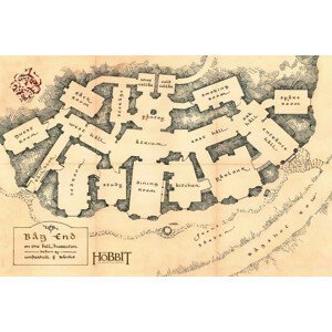 Umělecký tisk Hobbit - Bag end map, (40 x 26.7 cm)