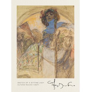 Obrazová reprodukce Sketch of a Sitting Lady - Alfons Mucha, (30 x 40 cm)