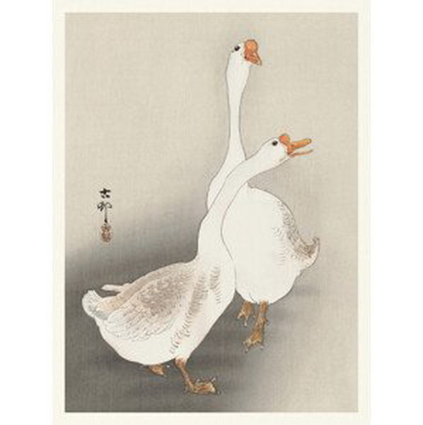 Obrazová reprodukce Two Geese (Japandi Vintage) - Ohara Koson, (30 x 40 cm)