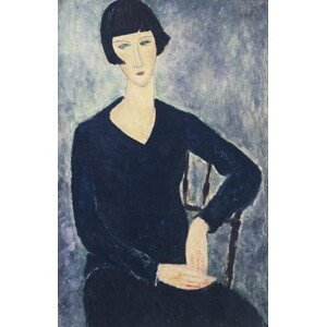 Modigliani, Amedeo - Obrazová reprodukce Young woman with a fringe or young seated woman in blue dress, (26.7 x 40 cm)