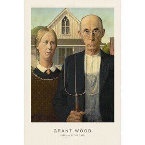 Obrazová reprodukce American Gothic (Iconic Bestselling Portrait) - Grant Wood, (26.7 x 40 cm)