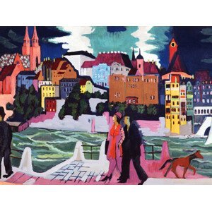 Obrazová reprodukce View of Basel & The Rhine (People Walking in the City) - Ernst Ludwig Kirchner, (40 x 30 cm)