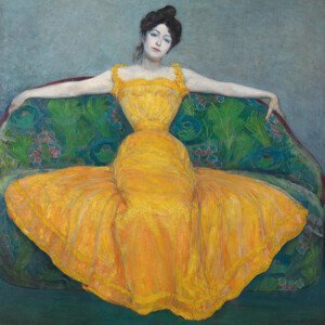 Obrazová reprodukce Woman in Golden Gown (Portrait of a Lady in a Yellow Gold Dress) - Max / Maximilian Kurzweil, (40 x 40 cm)