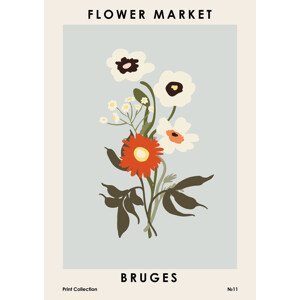Ilustrace Flower Market Bruges, NKTN, (30 x 40 cm)