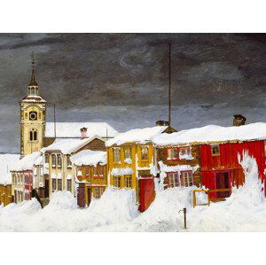 Obrazová reprodukce A Røros Street in Winter (Christmas / Festive / Snow Covered Houses) - Harald Sohlberg, (40 x 30 cm)