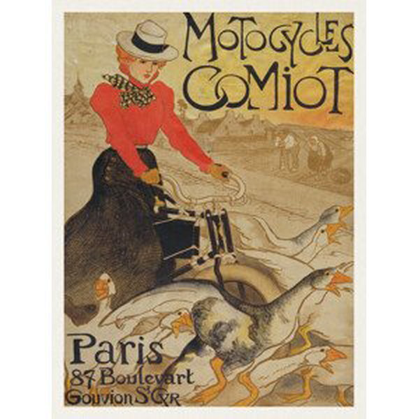 Obrazová reprodukce Motocycles Comiot (Vintage French Geese / Goose & Bike Poster) - Théophile Steinlen, (30 x 40 cm)