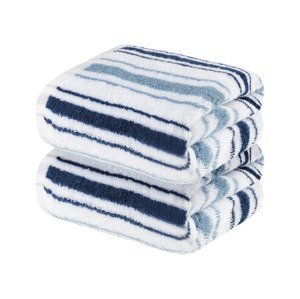 LIVARNO home Froté ručník, 50 x 100 cm, 2 kusy (pruhy/modrá)