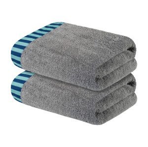 LIVARNO home Froté ručník, 50 x 100 cm, 450 g/m2, 2 kusy (šedá s pruhovaným okrajem)