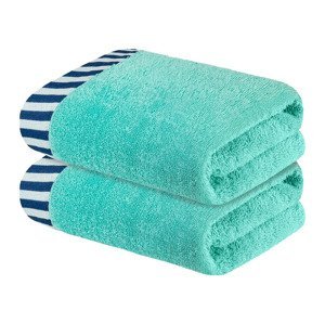 LIVARNO home Froté ručník, 50 x 100 cm, 450 g/m2, 2 kusy (tyrkysová s pruhovaným okrajem)