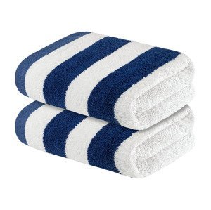 LIVARNO home Froté ručník, 50 x 100 cm, 450 g/m2, 2 kusy (pruhy/modrá/bílá)