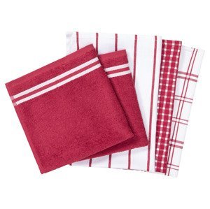 LIVARNO home Sada kuchyňských utěrek a ručníků, 5dílná (červená/bílá)
