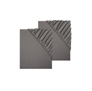 Sada saténových napínacích prostěradel, 90-100 x 200 cm, 2dílná, tmavě šedá