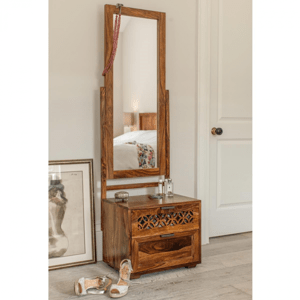 Toaletní stolek se zrcadlem Mira 50x175x40 z indického masivu palisandr / sheesham Antique white