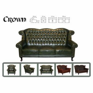 Pohovka trojmístná Chesterfield Crown z pravé hovězí kůže Brown
