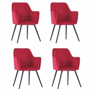 Jídelní židle 4 ks samet / ocel Dekorhome Červená
