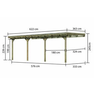 Dřevěná pergola ECO C 622 cm Dekorhome 363 cm