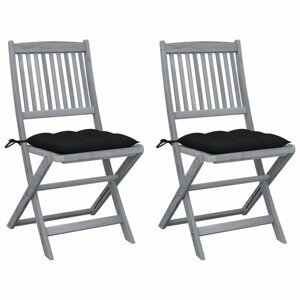Skládací zahradní židle s poduškami 2 ks šedá Dekorhome Černá