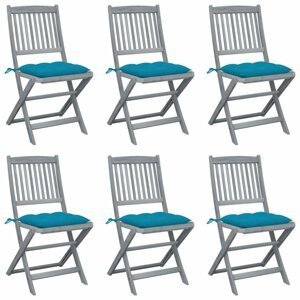 Skládací zahradní židle s poduškami 6 ks akácie Dekorhome Světle modrá