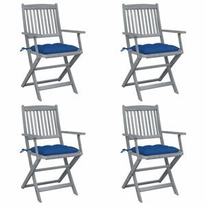 Skládací zahradní židle s poduškami 4 ks akácie Dekorhome Modrá