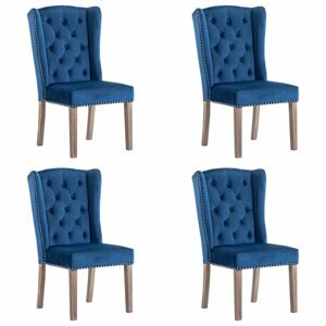 Jídelní židle 4 ks samet / kaučukovník Dekorhome Modrá
