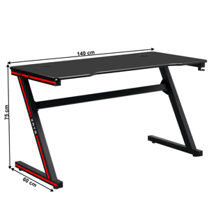Herní stůl MACKENZIE černá / červená Tempo Kondela 140 cm