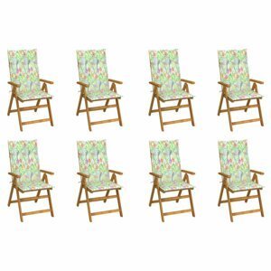 Skládací zahradní židle s poduškami 8 ks akácie / látka Dekorhome Květy vzor