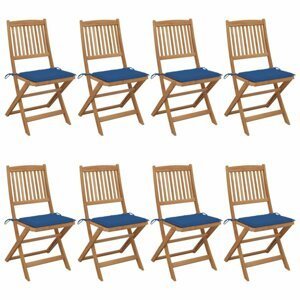 Skládací zahradní židle s poduškami 8 ks akácie / látka Dekorhome Tmavě modrá