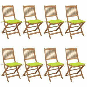 Skládací zahradní židle s poduškami 8 ks akácie / látka Dekorhome Světle zelená