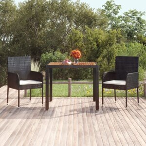 Zahradní stůl s dřevěnou deskou černý 90 x 90 x 75 cm polyratan
