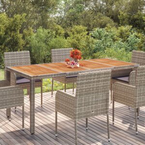 Zahradní stůl s dřevěnou deskou šedý 190 x 90 x 75 cm polyratan