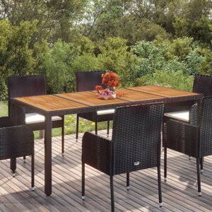 Zahradní stůl s dřevěnou deskou černý 190x90x75 cm polyratan
