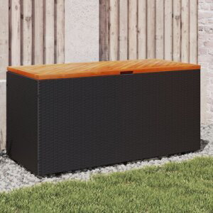 Zahradní úložný box černý 110x50x54 cm polyratan akáciové dřevo