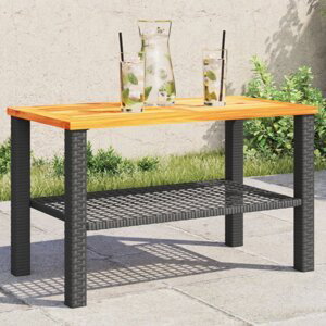 Zahradní stolek černý 70 x 38 x 42 cm polyratan akáciové dřevo