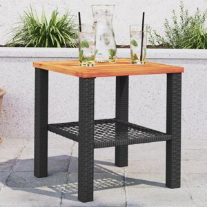Zahradní stolek černý 40 x 40 x 42 cm polyratan akáciové dřevo