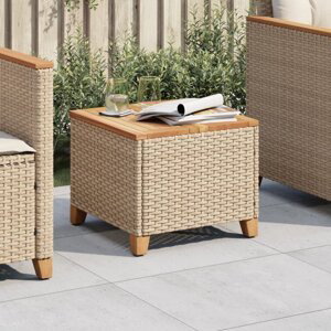 Zahradní stolek béžový 45 x 45 x 37 cm polyratan akáciové dřevo