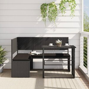 Zahradní pohovka ve tvaru L stolek a podušky černá polyratan